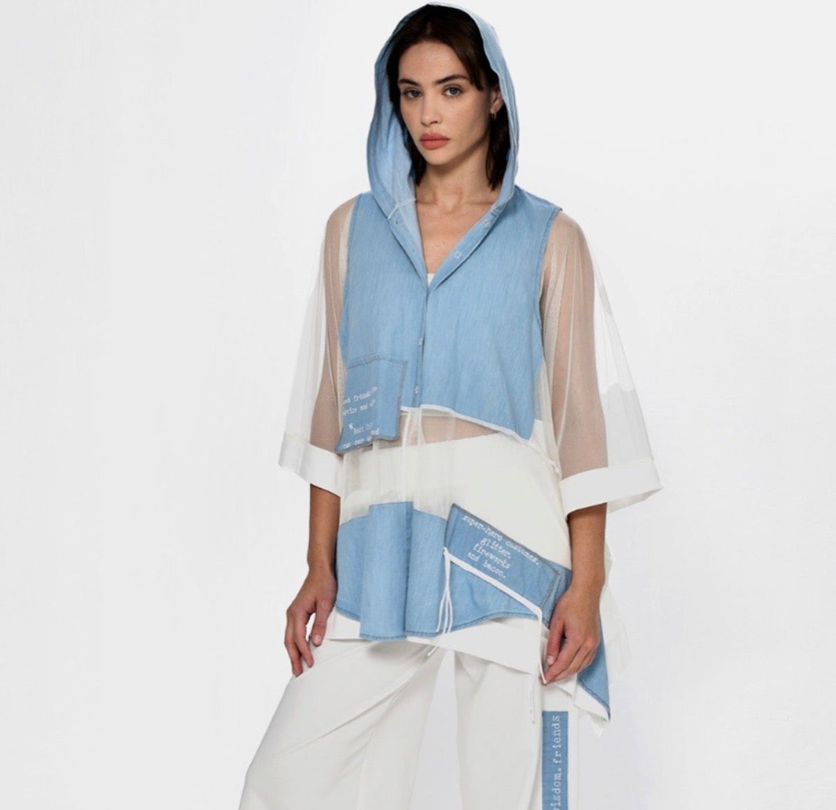 Mesh white Denim Long Shirt