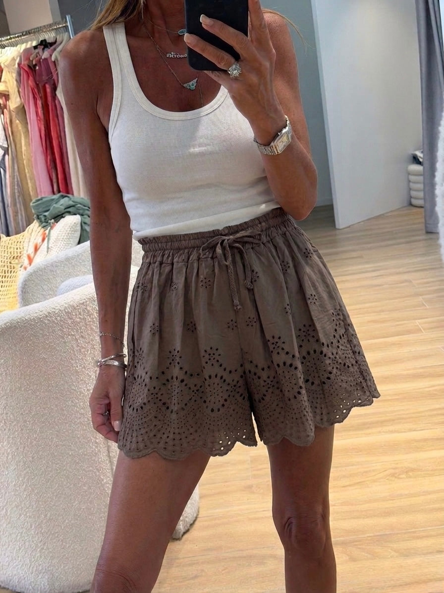 Brown eyelet cotton Short