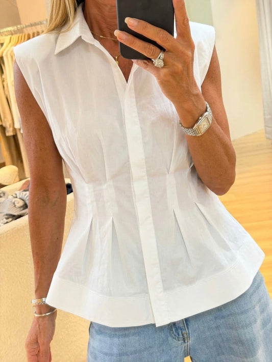 Sleeveless White ruffle Shirt