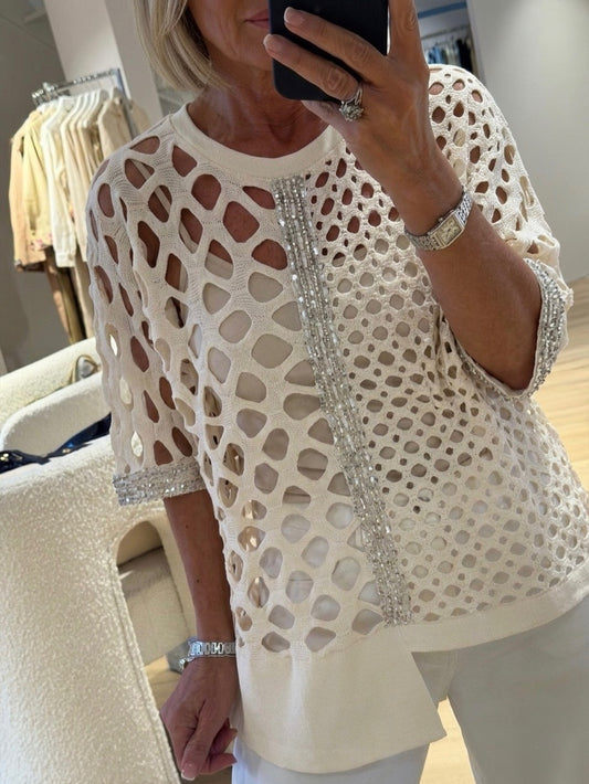Beige Asymmetrical Blouse with sequins