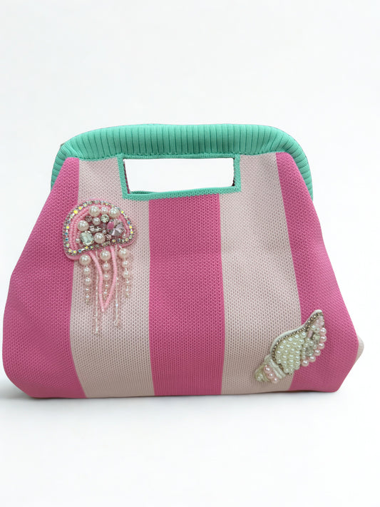 Shells Striped Embellishments Clutch