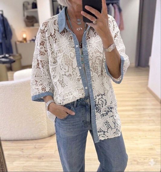 Mesh * Denim Floral Shirt