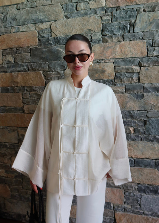 Chinese Style chifon offwhite Blouse