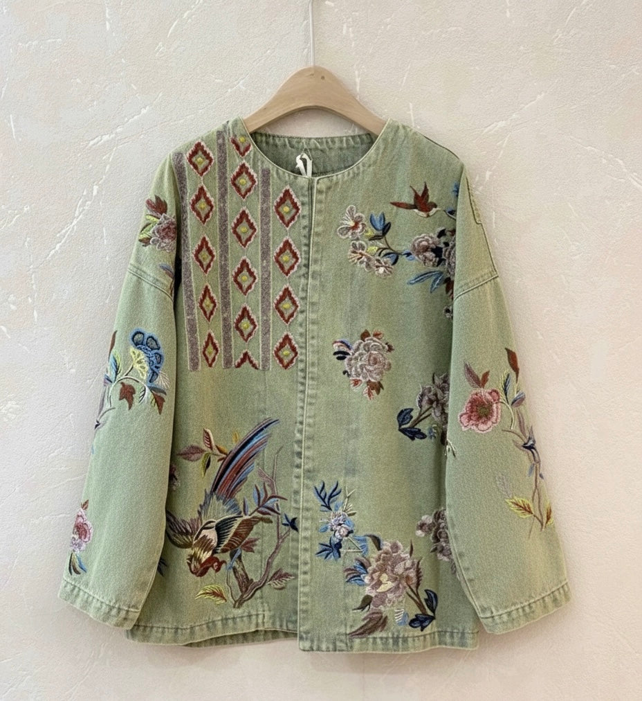 Denim Green Embroidered Jacket