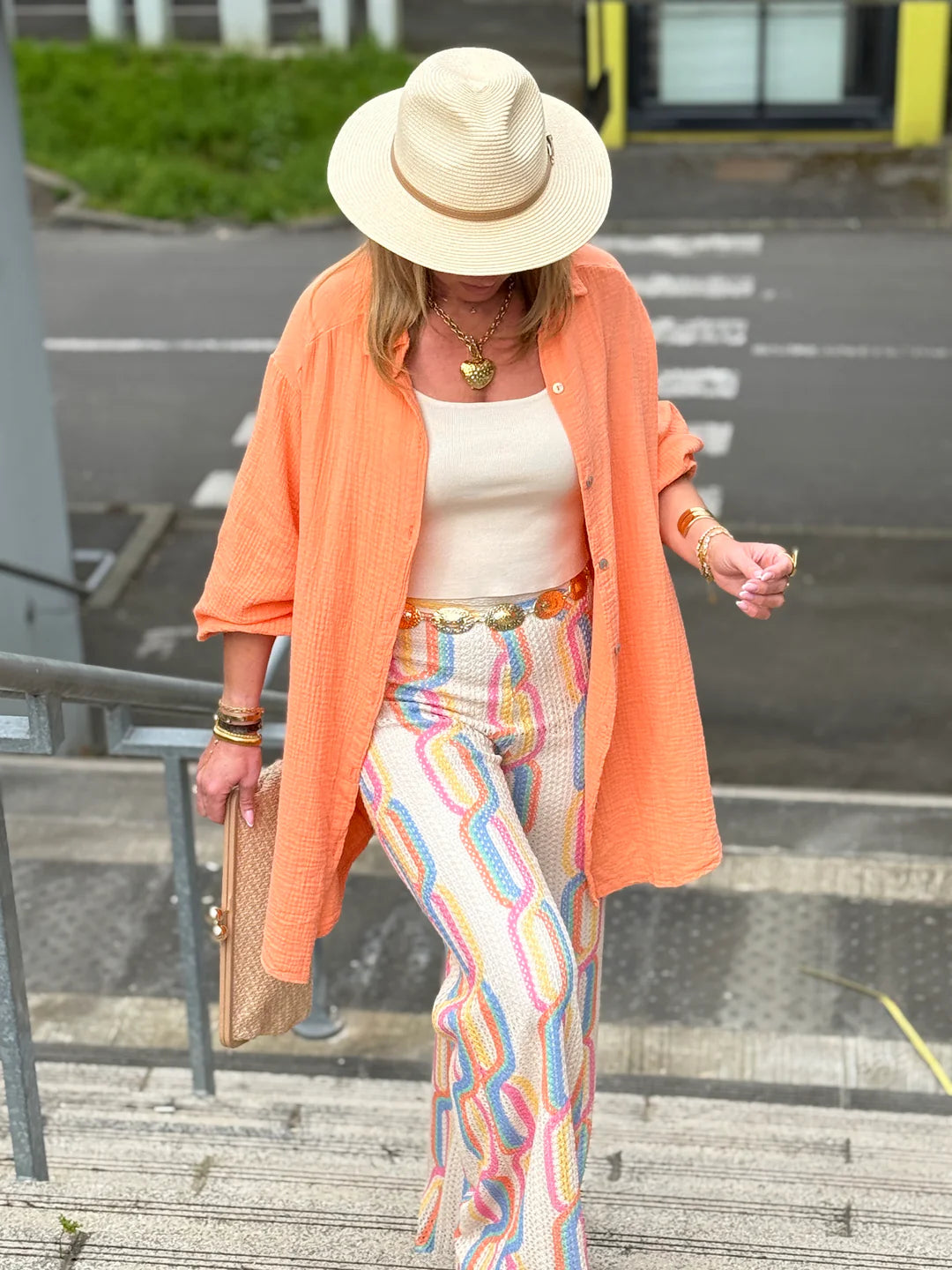Knit Colorful Beige Wide Leg Pants