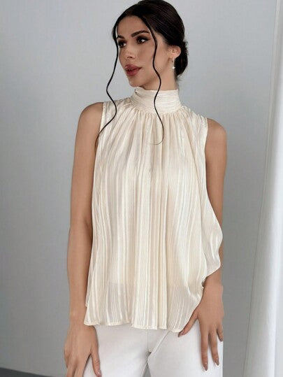 Women's Back Tie Pleated A-Line Top