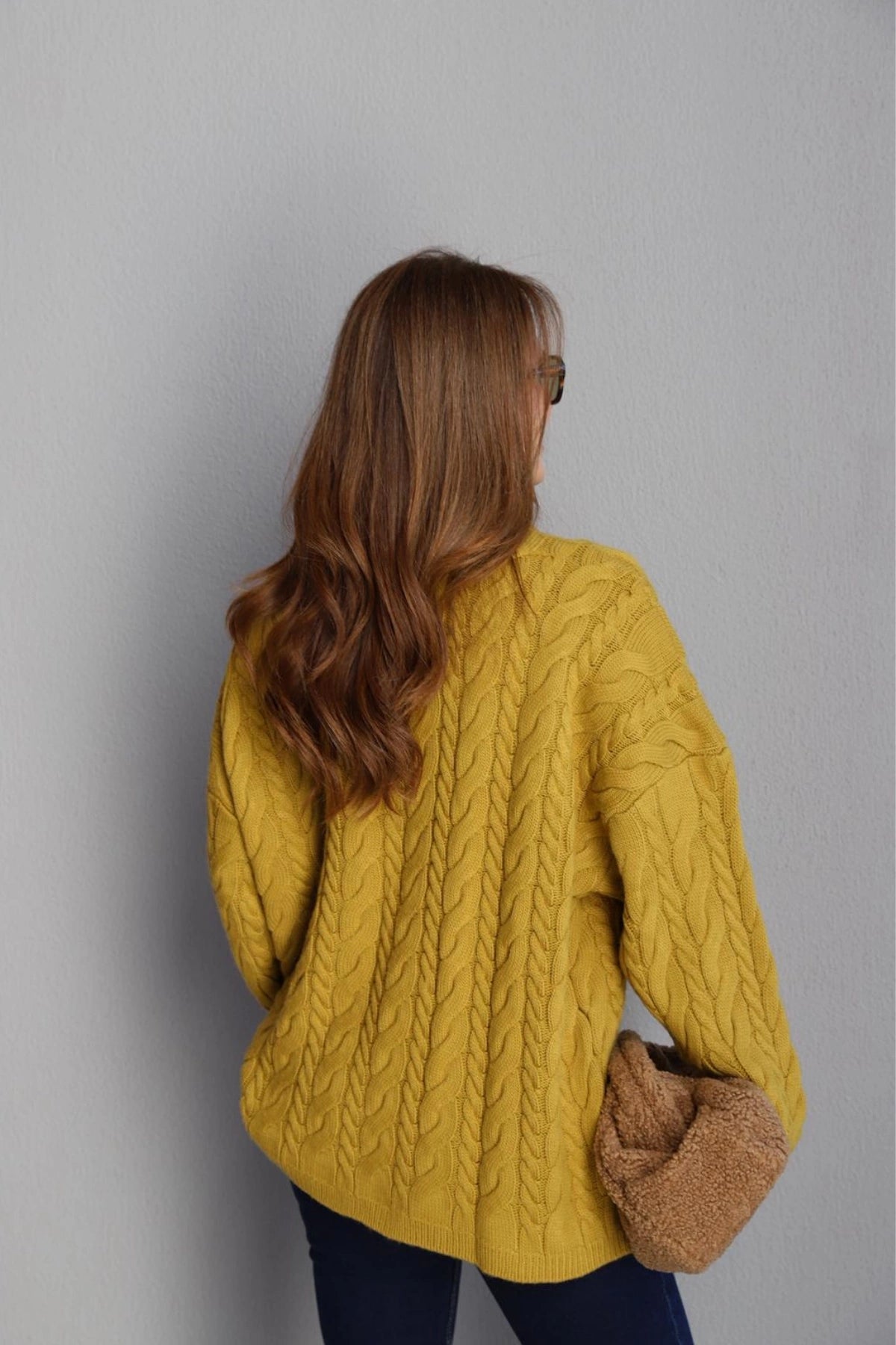 Braided Mustard Oversized Sweater