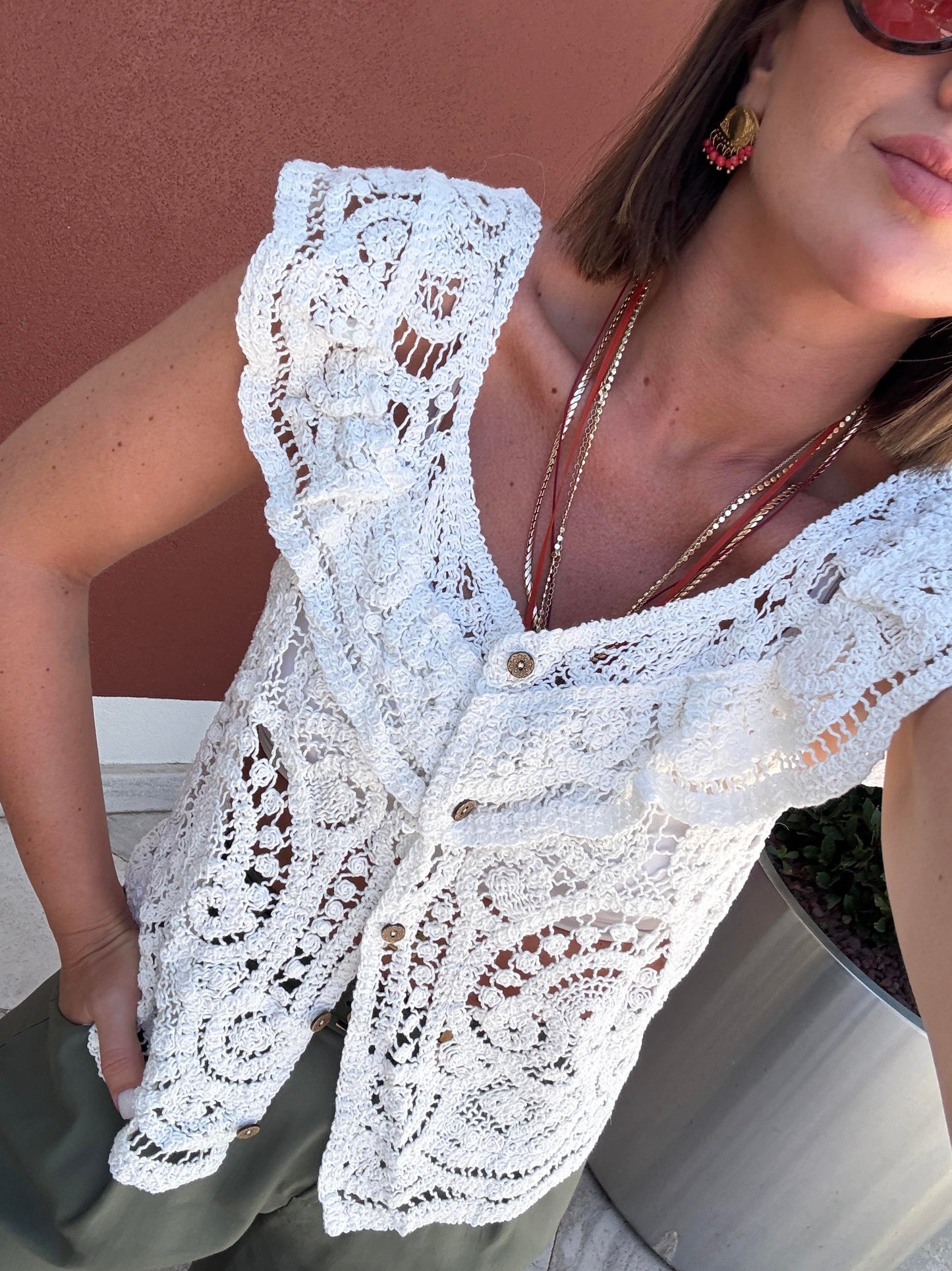 Crochet White Boat Neck Top