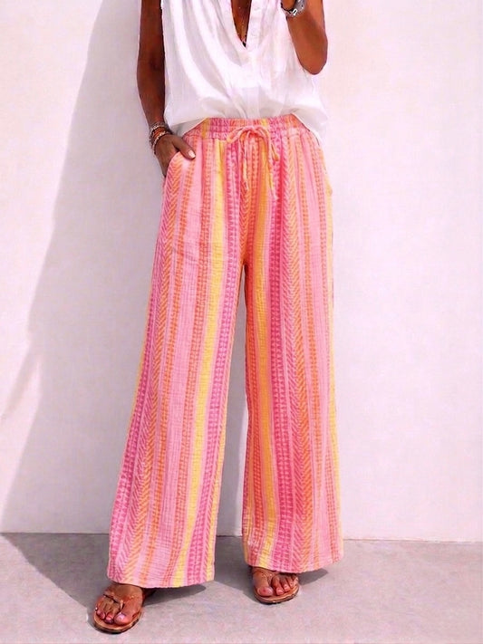 Striped Neon Pink Muslin Pants