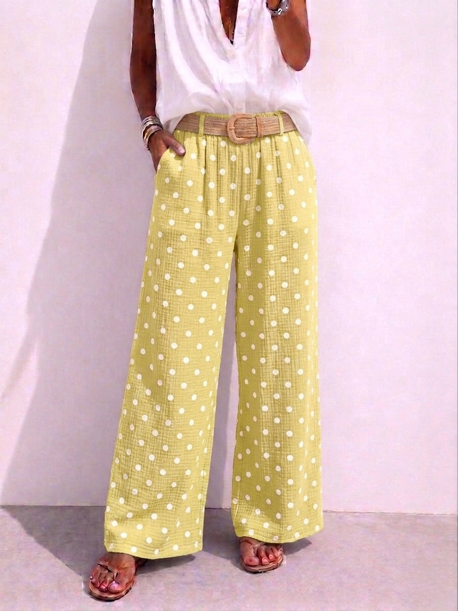 Polka Dot Belted Cotton Pants