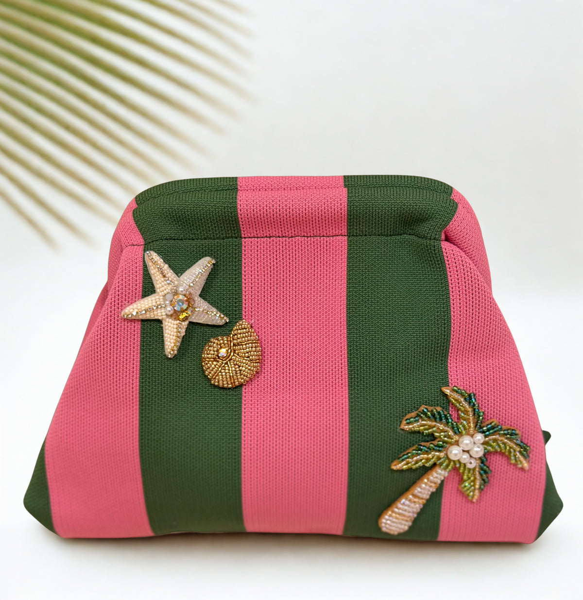 Green Striped Embellishments Clutch