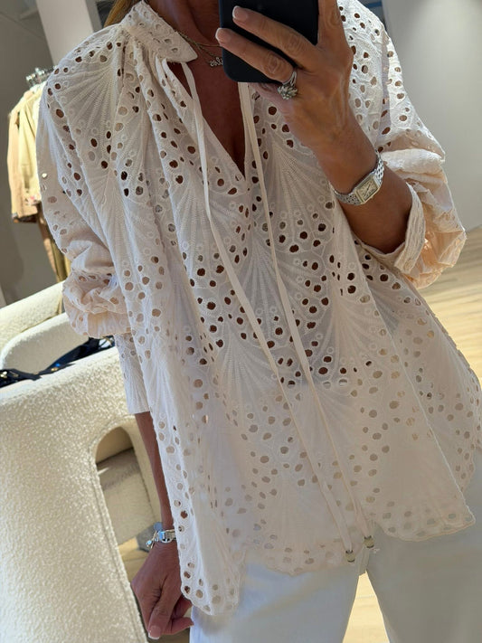 Cream Eyelet Boho Blouse