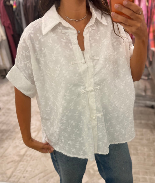 White eyelet oversized blouse