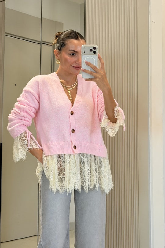 Lace Details Wool Cardigan
