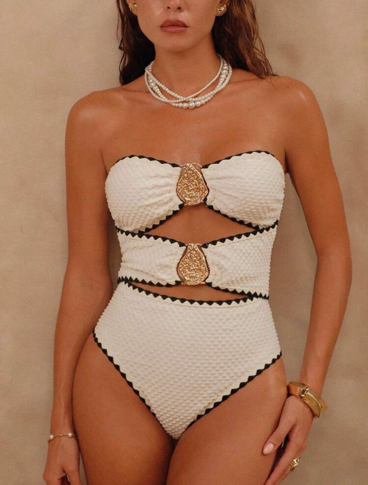 Offwhite Gold Details one piece swimsuit