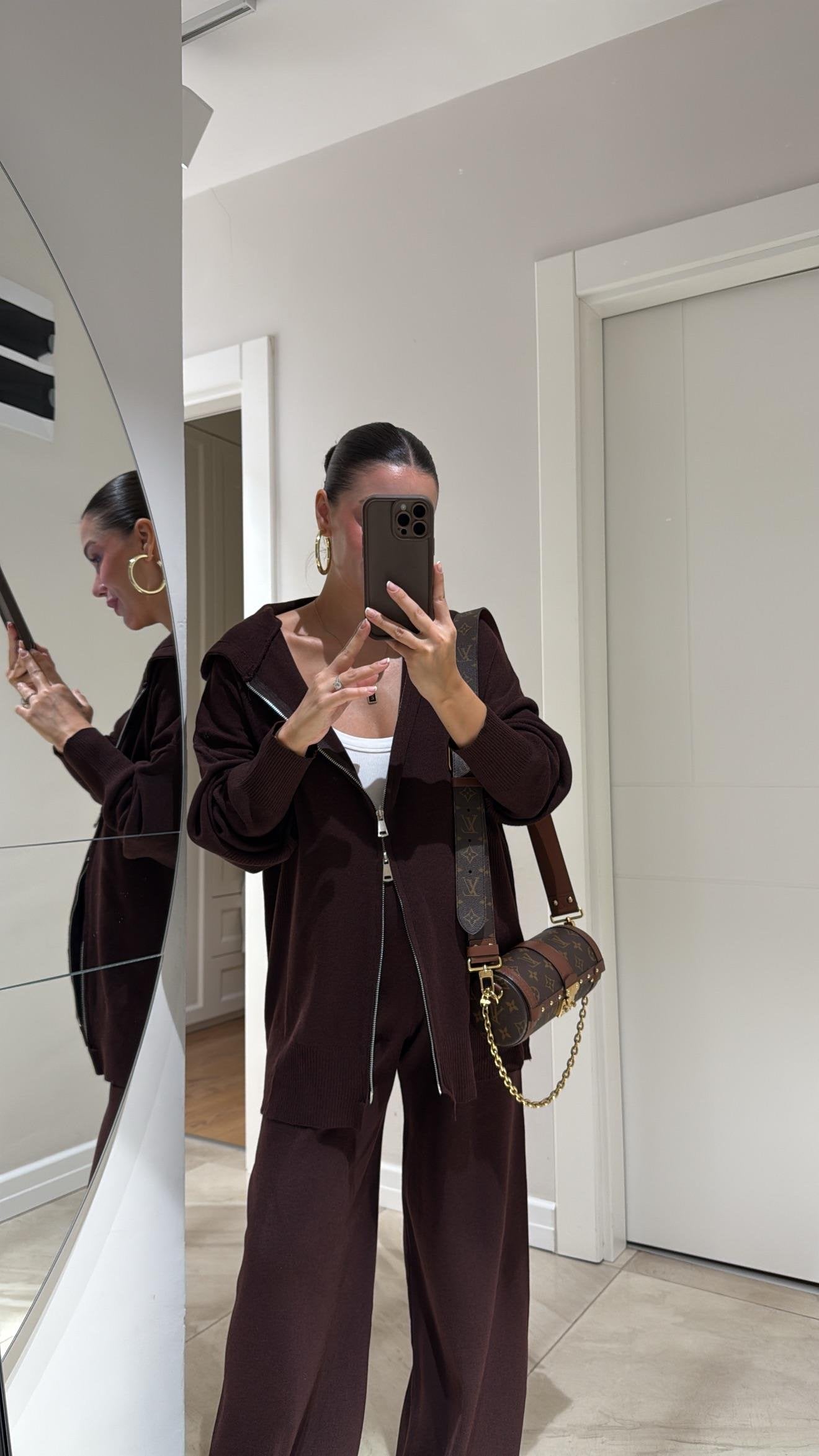 Burgundy Knitted Double zipper Set