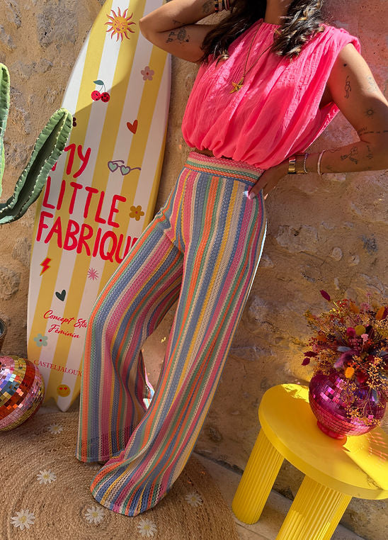 Knit Colorful Wide Leg Pants