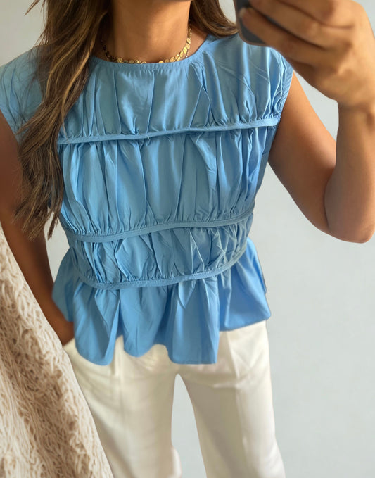 blue sleeveless Detailed Top