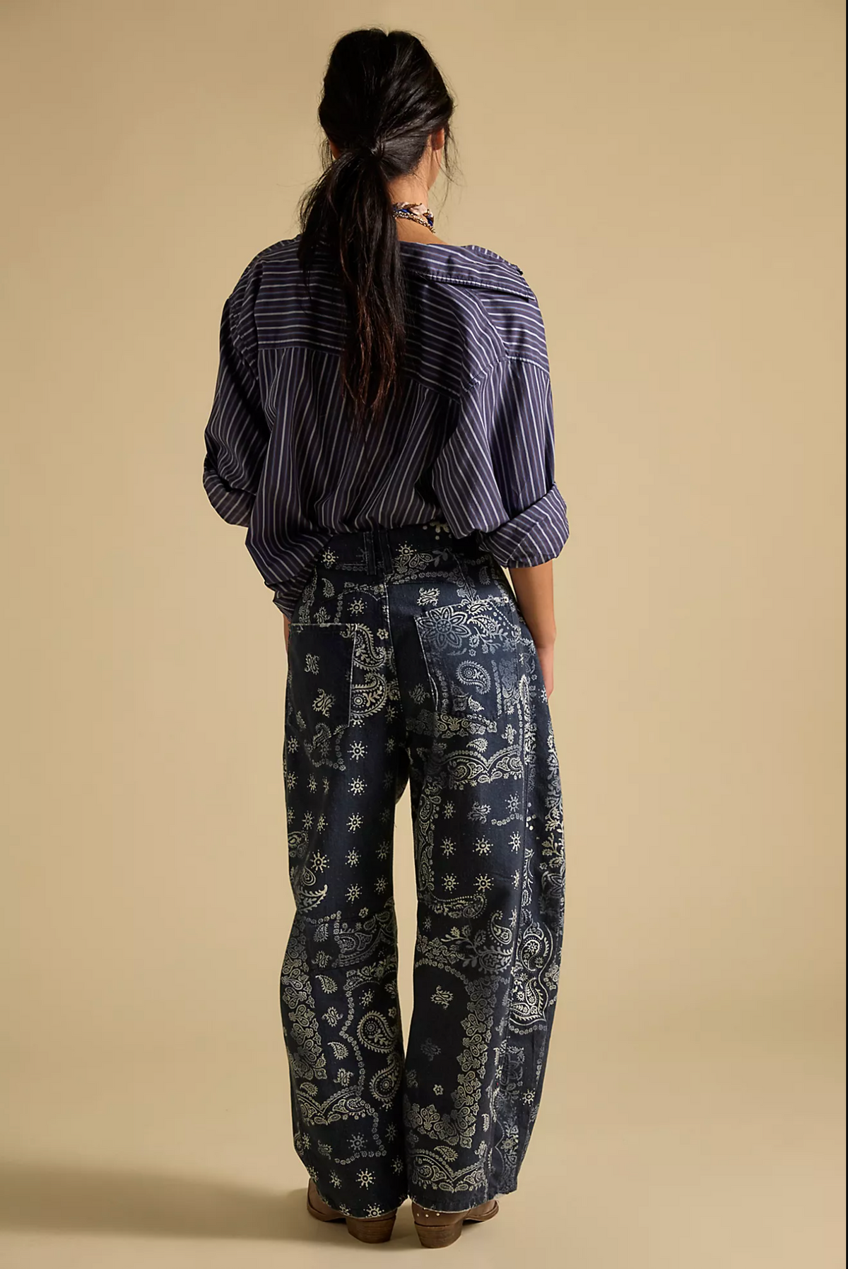 Navy Blue Printed barrel Denim
