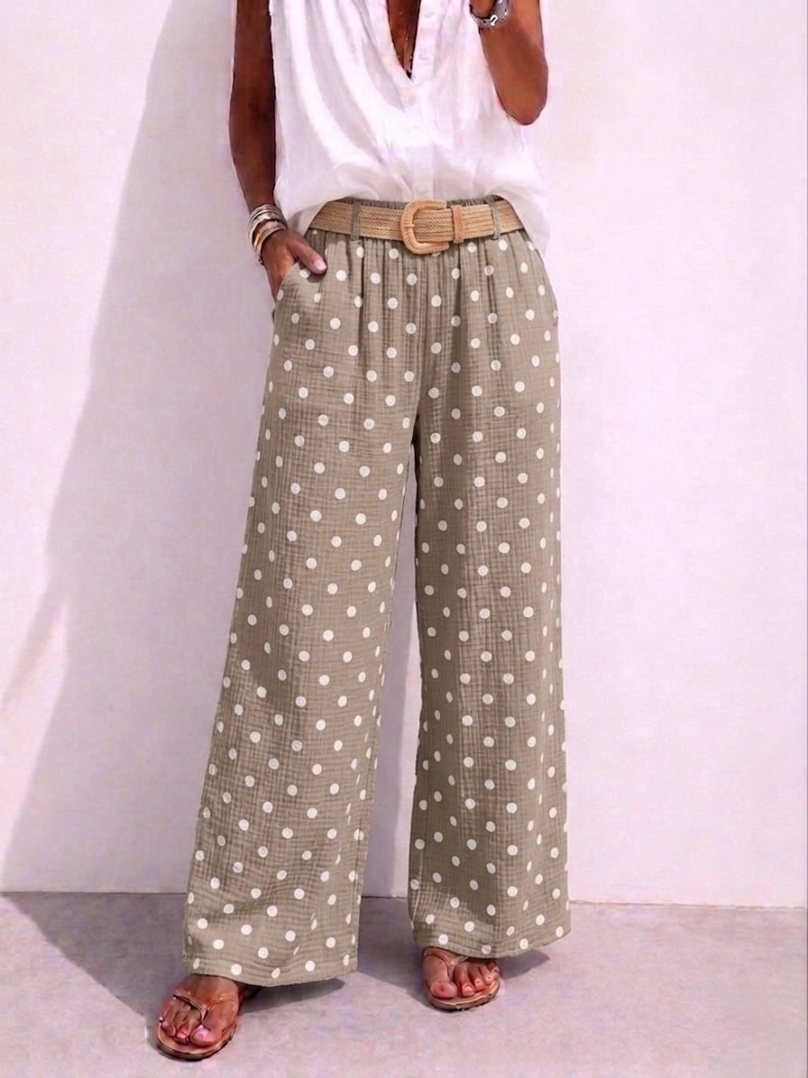 Polka Dot Belted Cotton Pants