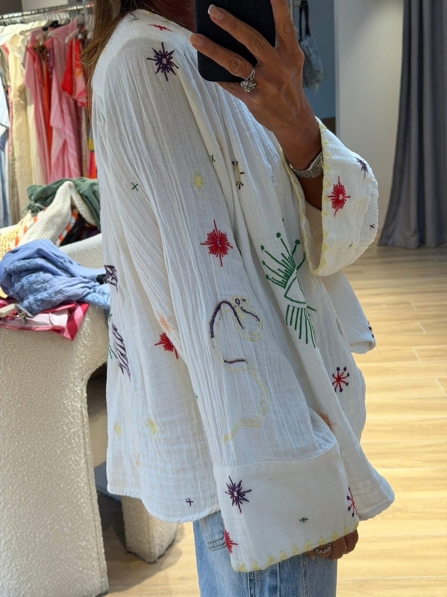 Hand Embroidery White oversized Shirt