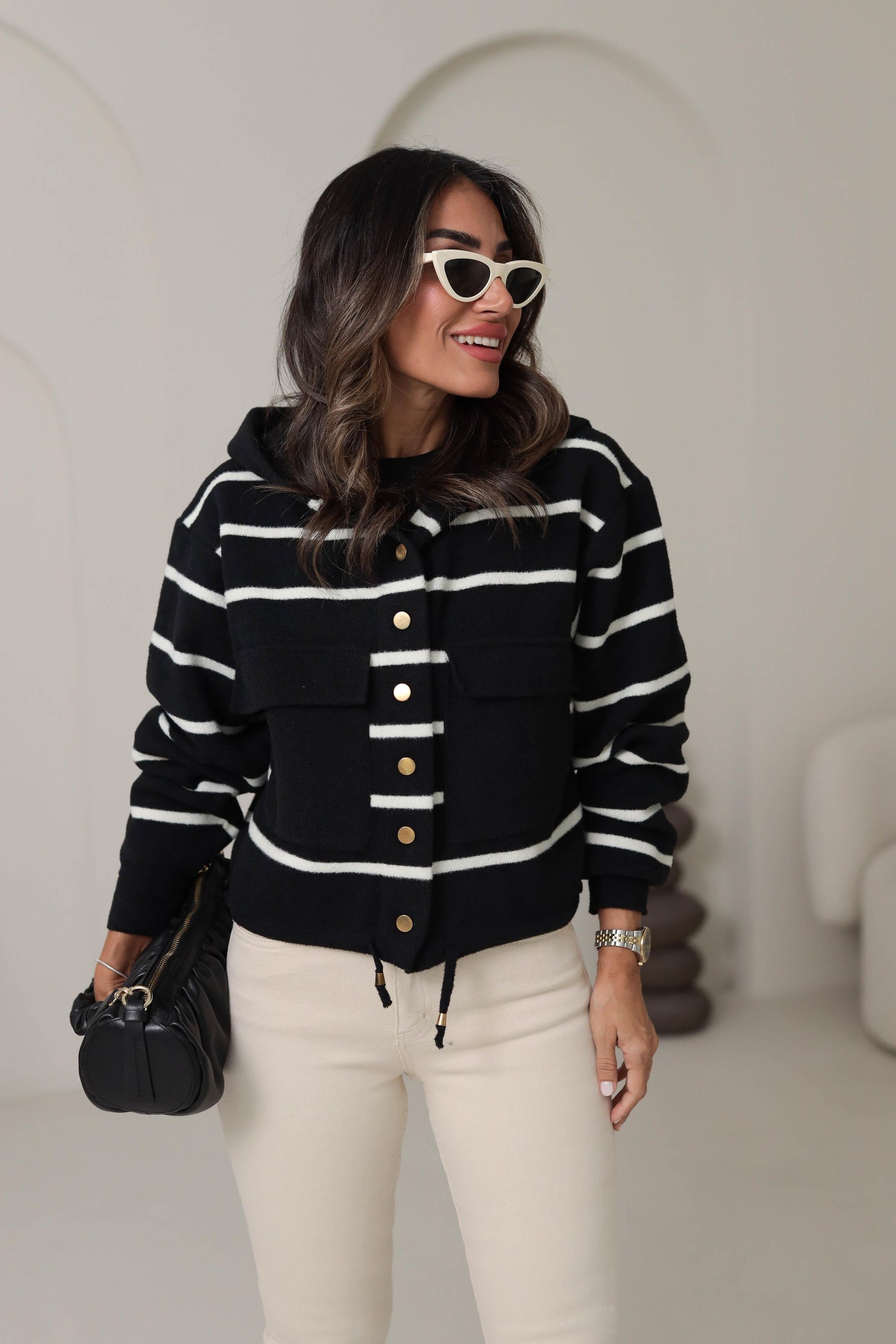 Wool striped Black Jacket