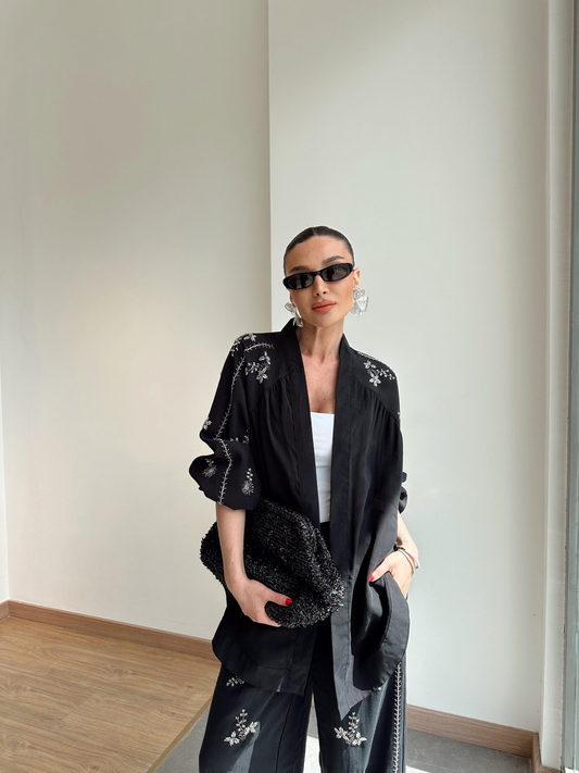 Embroidered Black Cardigan
