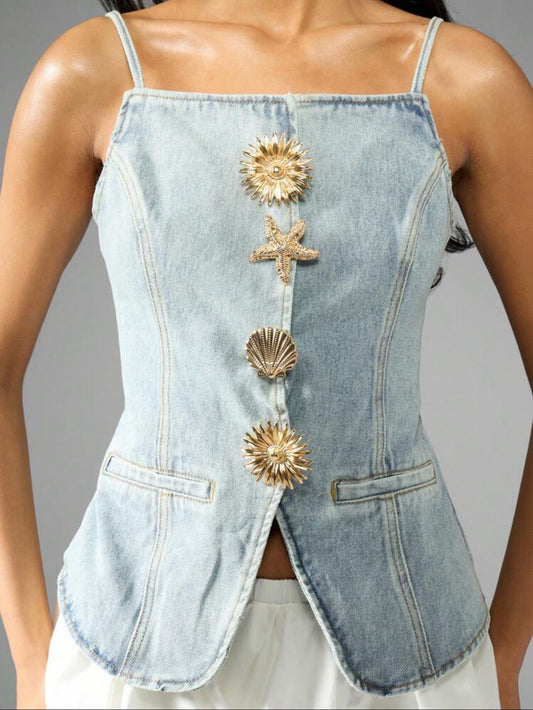 Denim Vest Shells Gold Buttons
