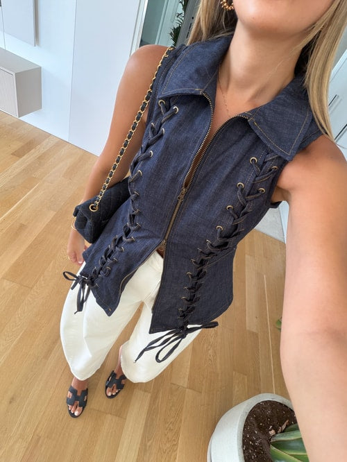 Denim Criss Cross Vest