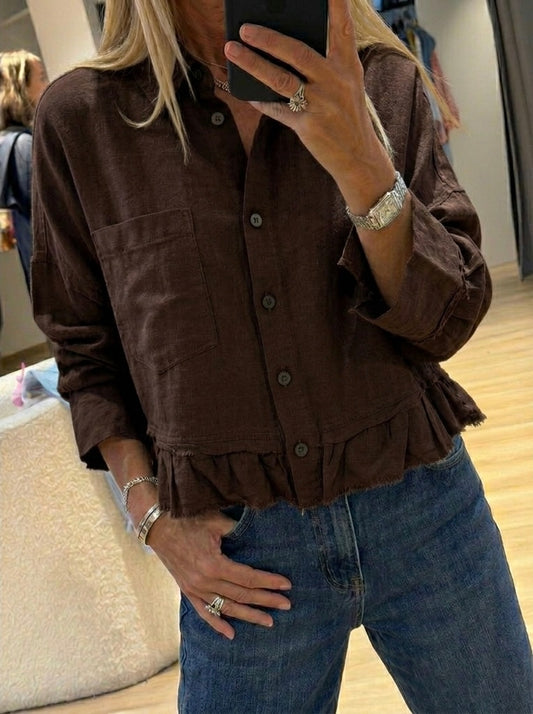Linen x Cotton Brown ruffles shirt