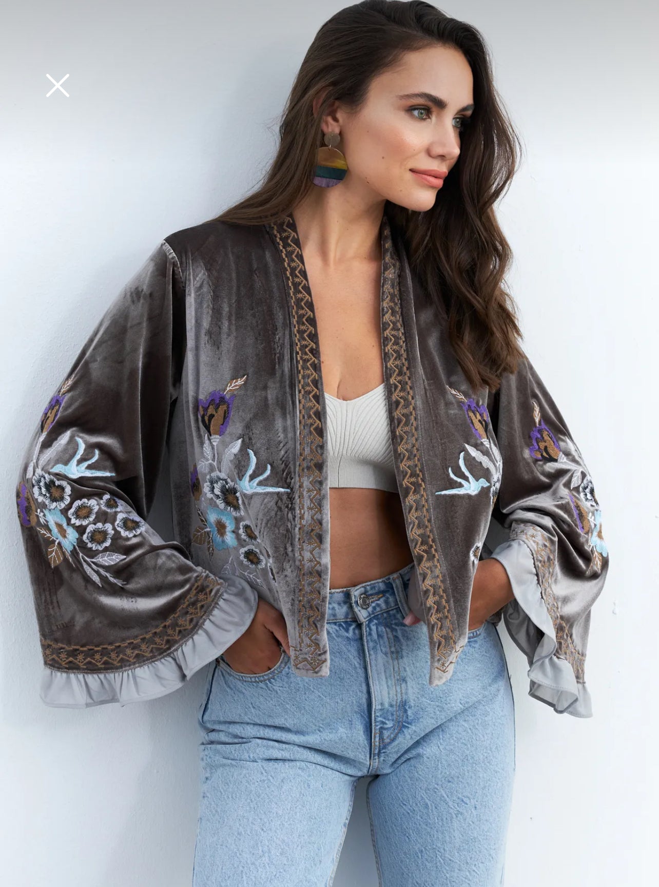 Velvet embroidered cardigan