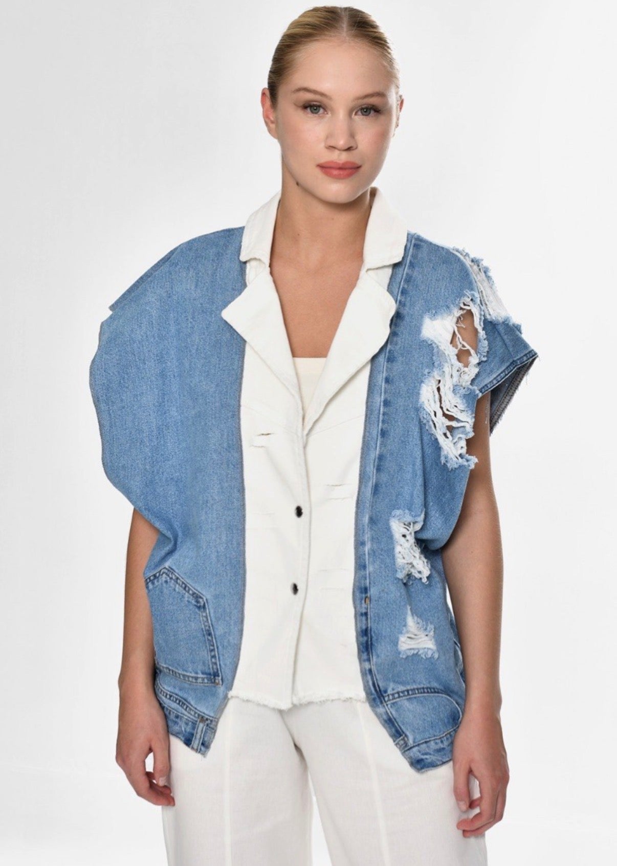 Denim x White Vest