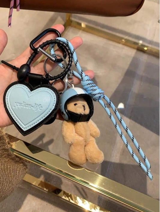 Leather Blue Heart/Teddy bag charms