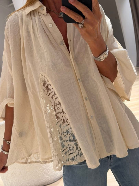 Beige Lace Details Shirt