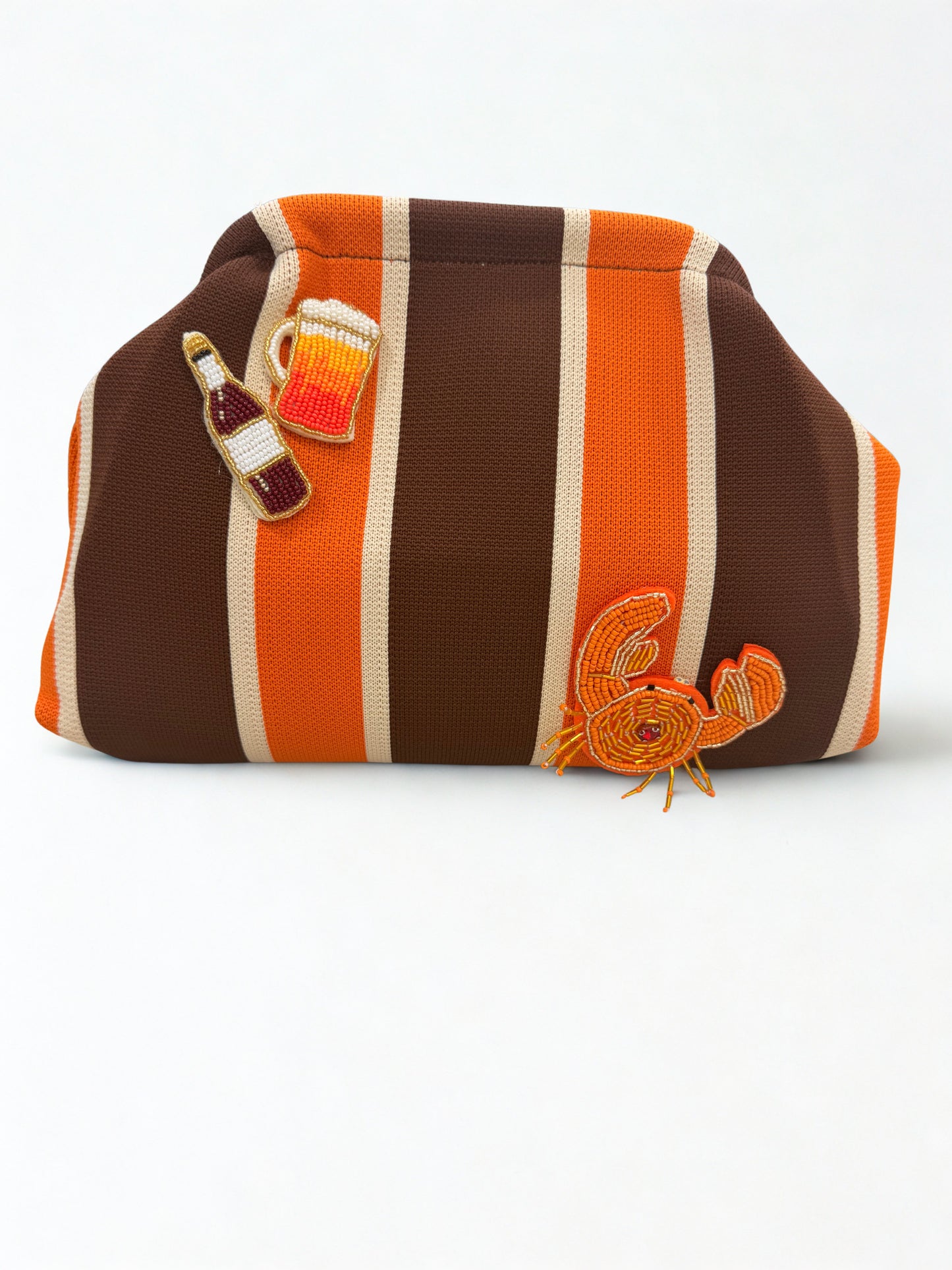 Brown Striped Embellishments Clutch