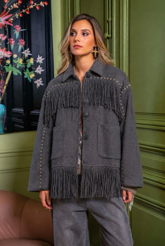 Grey Cachmer with Fringes Jacket