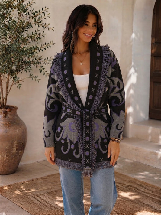 Grey purple Wool Cardigan