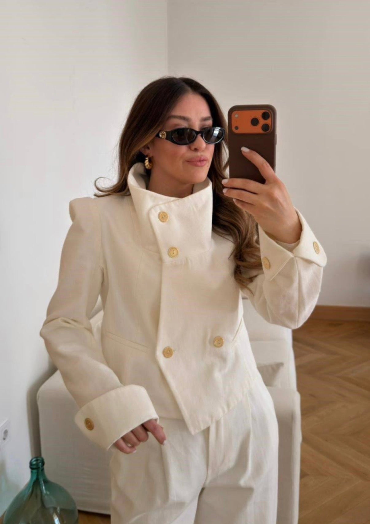 White Golden button Blazer