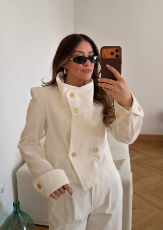 White Golden button Blazer