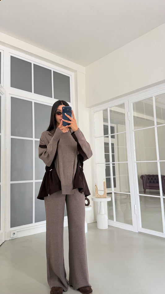 Knitted beige/brown tracksuit