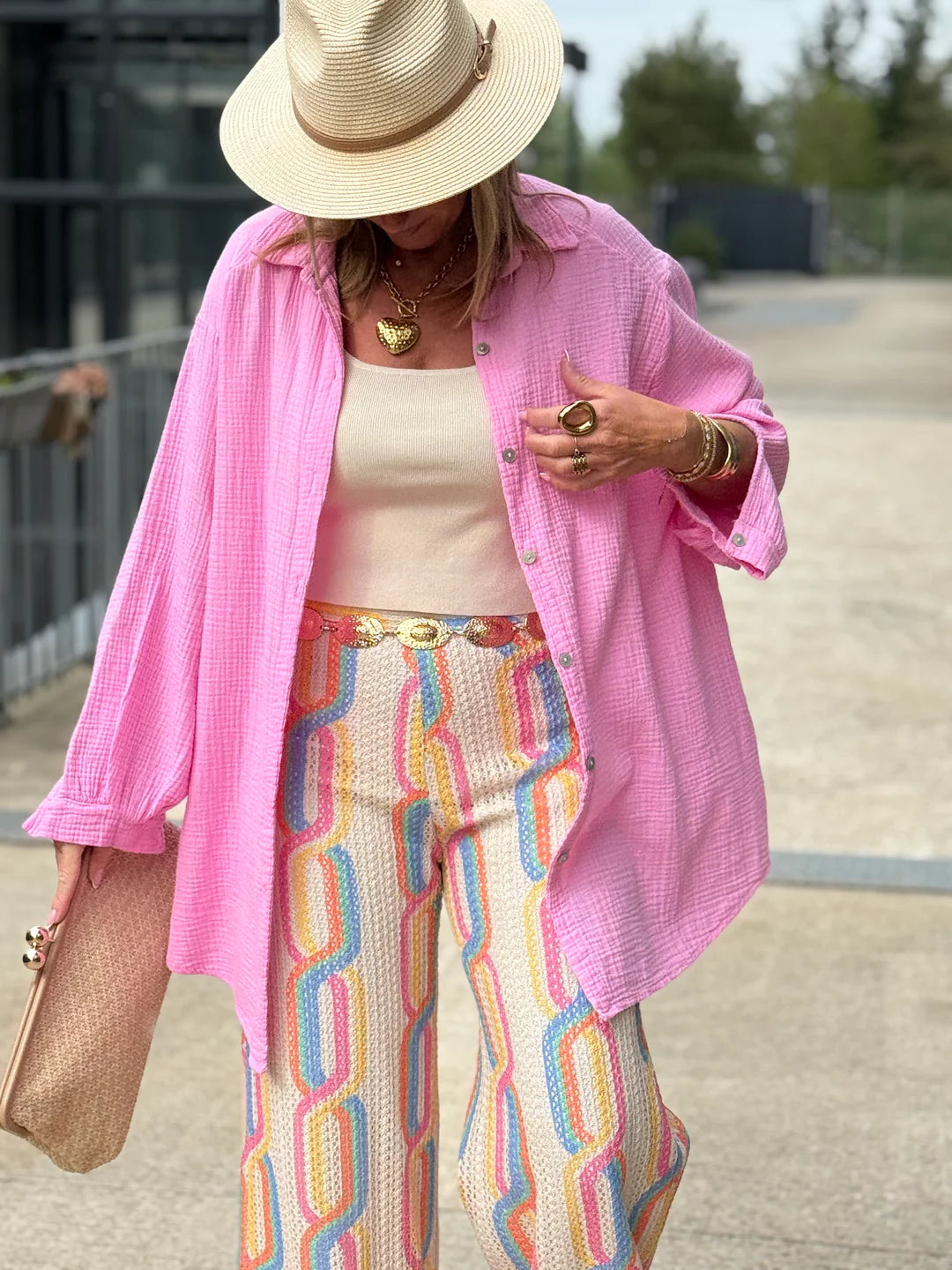Knit Colorful Beige Wide Leg Pants