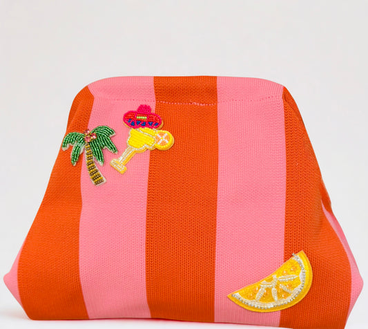 Pink Striped Embellishments Clutch