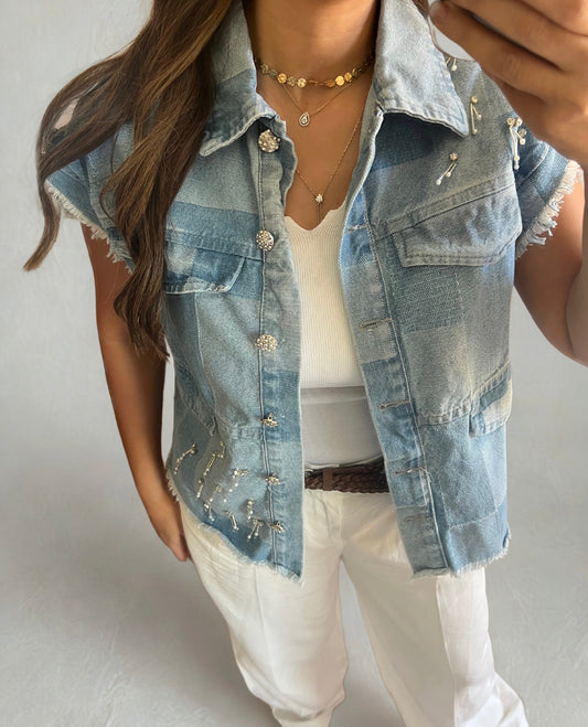 Denim with studs details Vest