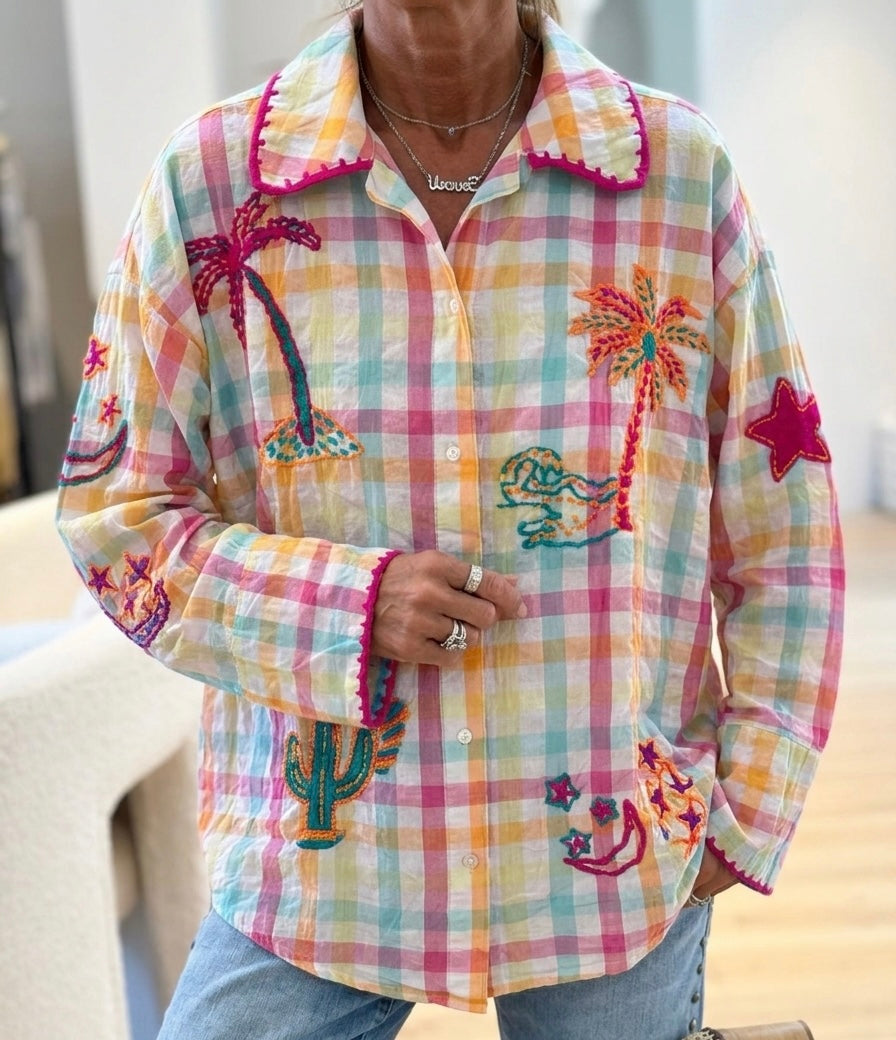 striped Embroidery Shirt