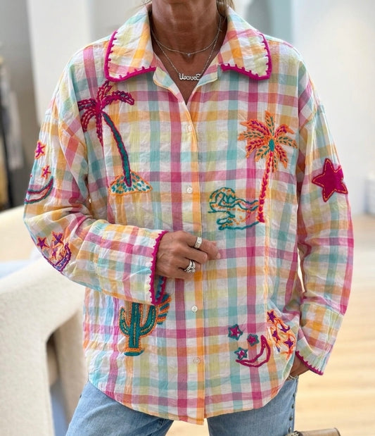 striped Embroidery Shirt
