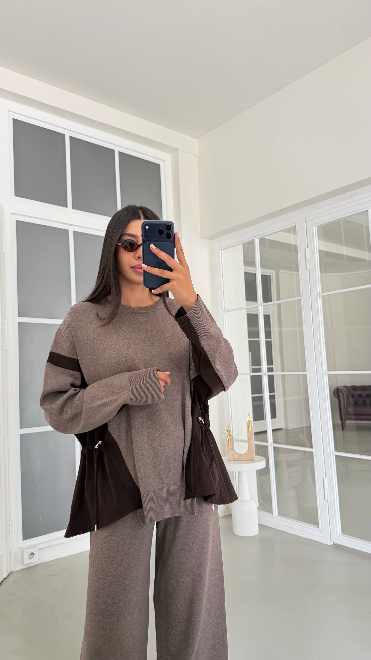 Knitted beige/brown tracksuit