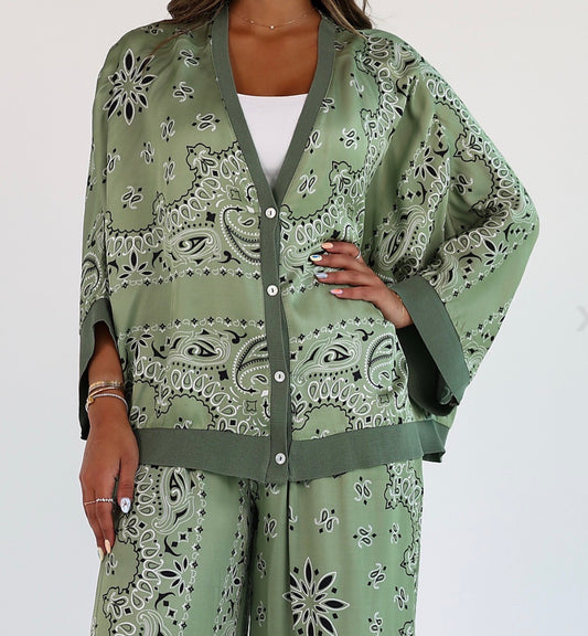 Green Satin Bandana Set