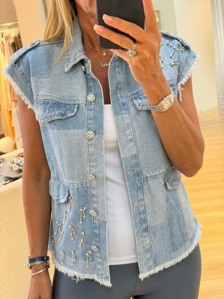 Denim with studs details Vest