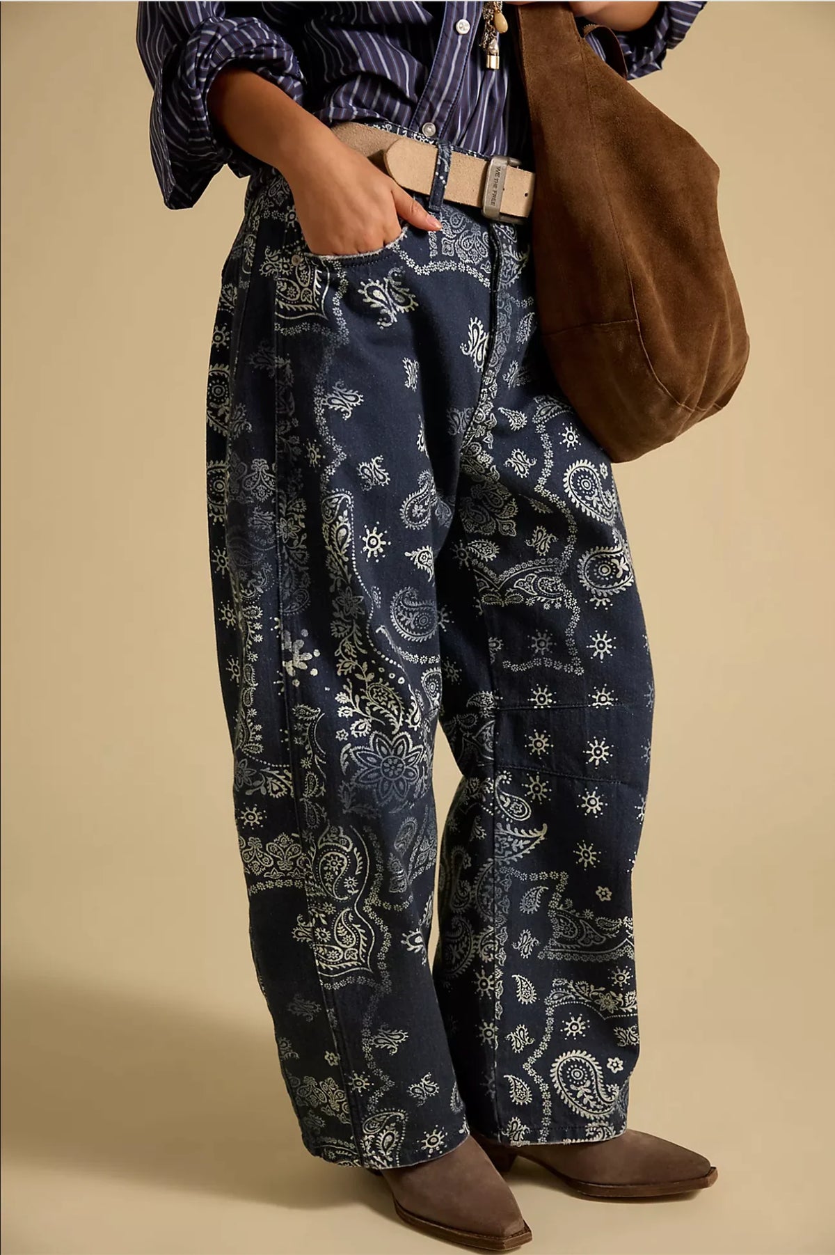 Navy Blue Printed barrel Denim
