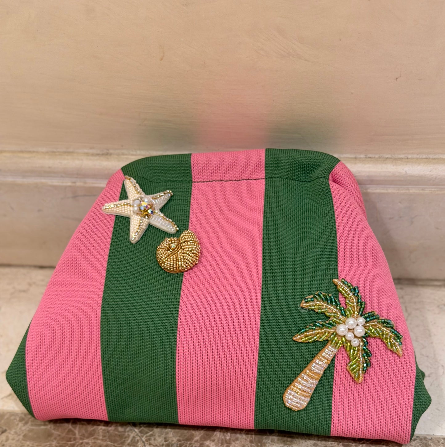 Green Striped Embellishments Clutch